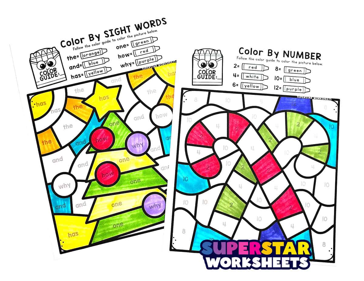 christmas colornumber - superstar worksheets